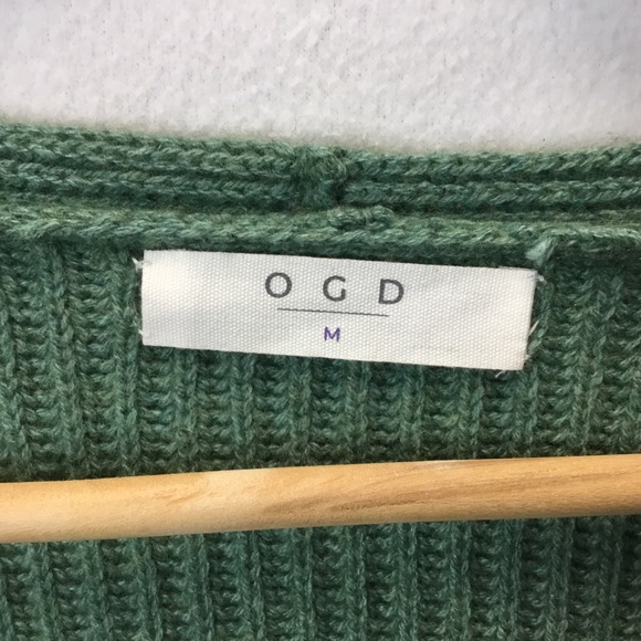 One Grey Day Sienna Sweater Green Square Neck Ribbed Size M Bohemian Cottagecore - Picture 6 of 8